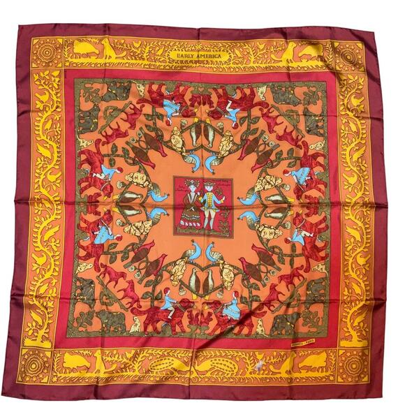 Hermes Carré 90 EARLY AMERICA Red Silk Scarf  Boxed NWT - Picture 5 of 16